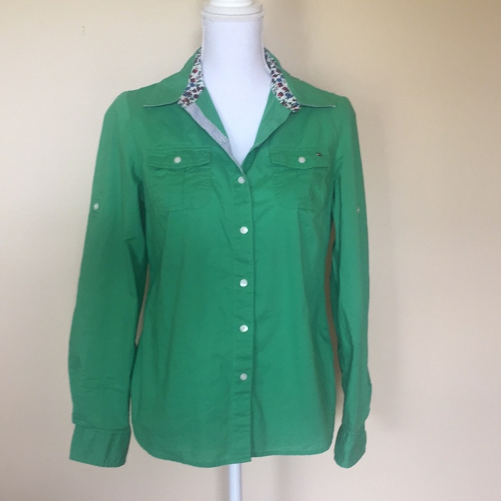Tommy Hilfiger green button down shirt